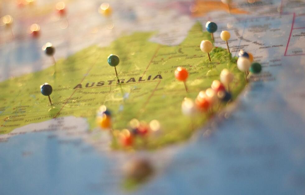 mapa da Austr&aacute;lia com pins